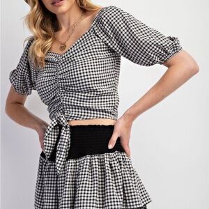 Easel Black and White Gingham Crop Top and Skirt Set